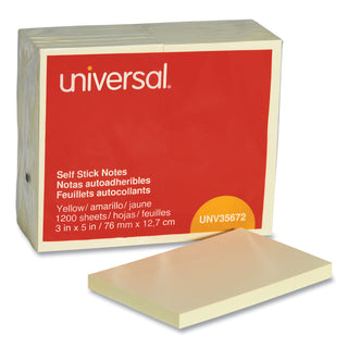 Self-Stick Note Pads, 3" x 5", Yellow, 100 Sheets/Pad, 12 Pads/Pack - 