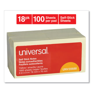 Self-Stick Note Pad Value Pack, 3" x 3", Yellow, 100 Sheets/Pad, 18 Pads/Pack - 