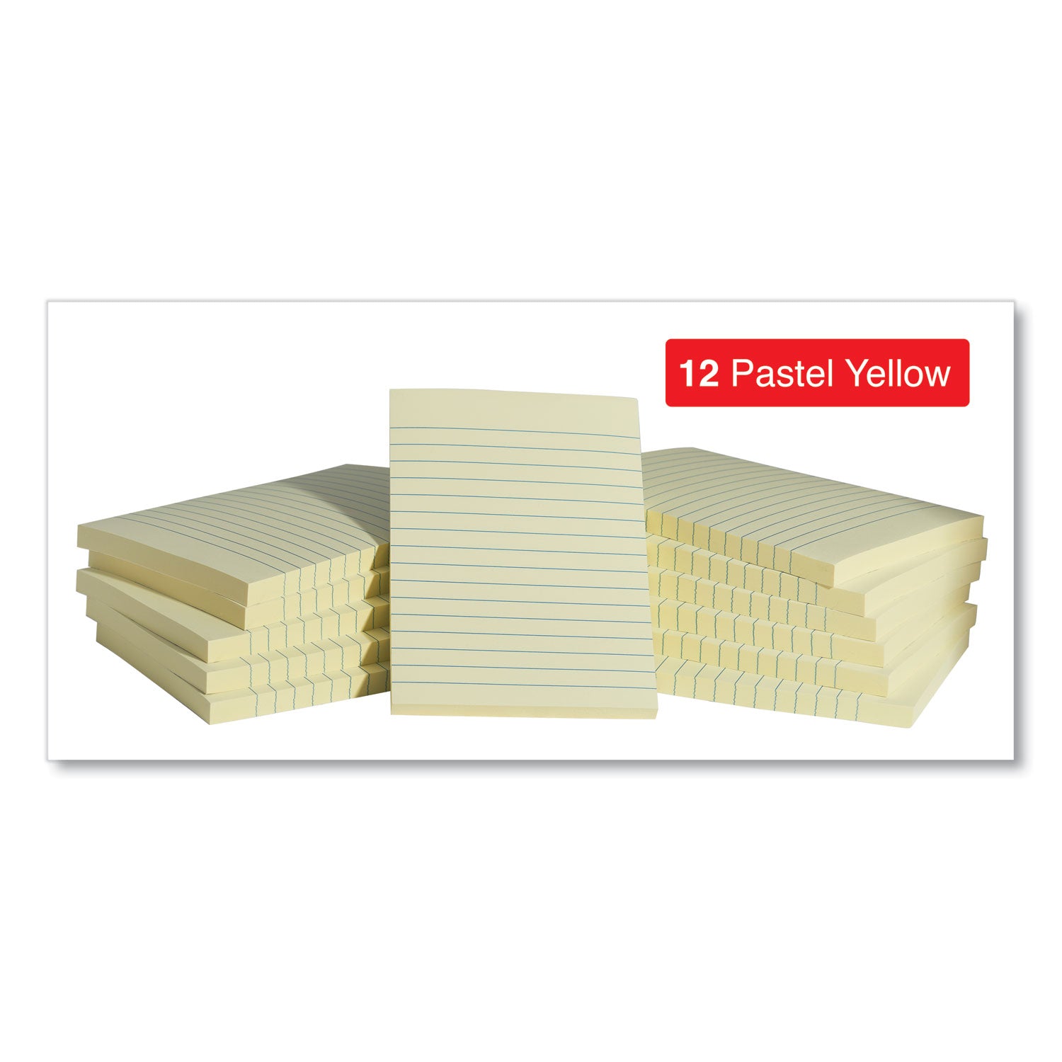 Self-Stick Note Pads, Note Ruled, 4" x 6", Yellow, 100 Sheets/Pad, 12 Pads/Pack - 