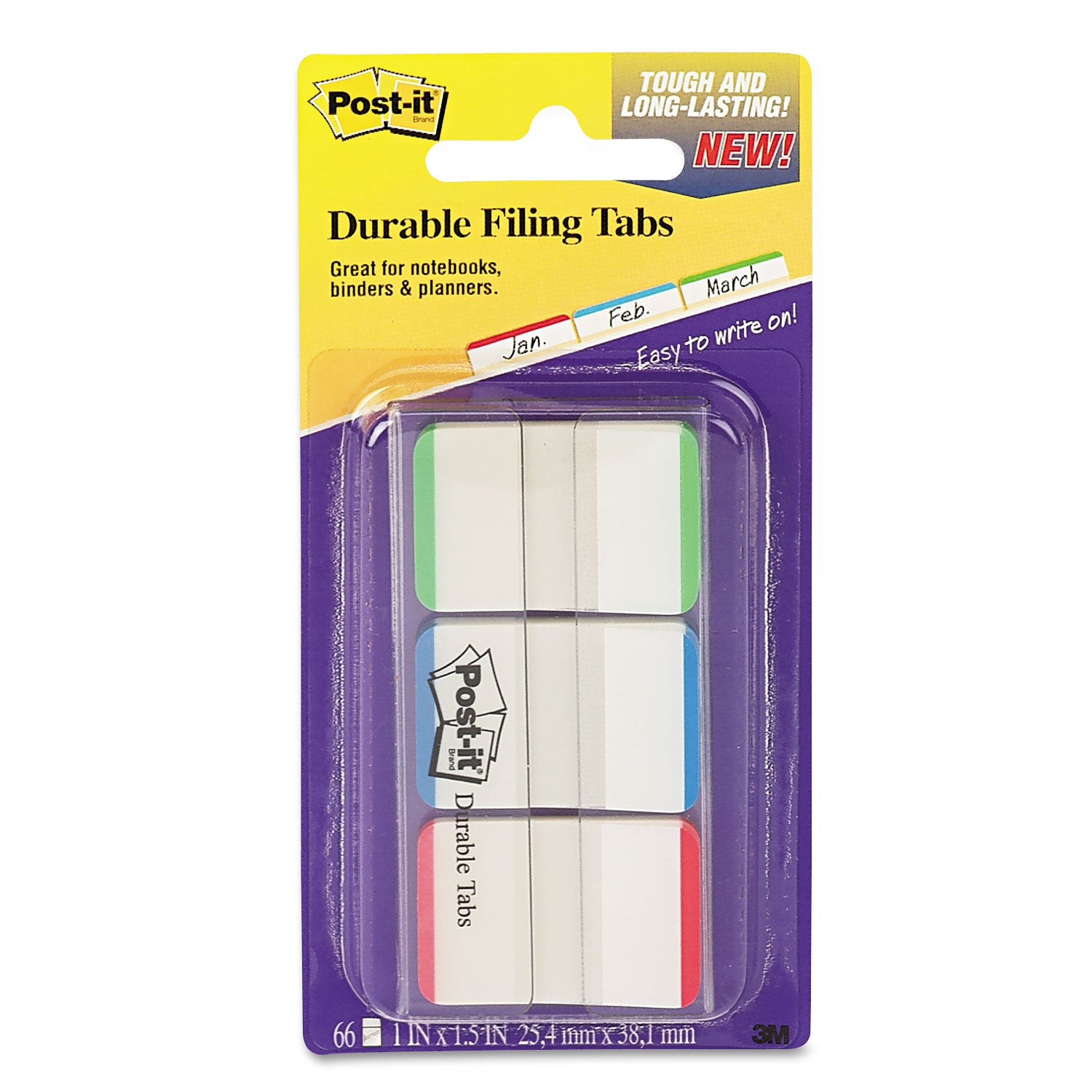 1" Lined Tabs, 1/5-Cut, Lined, Assorted Colors, 1" Wide, 66/Pack - 