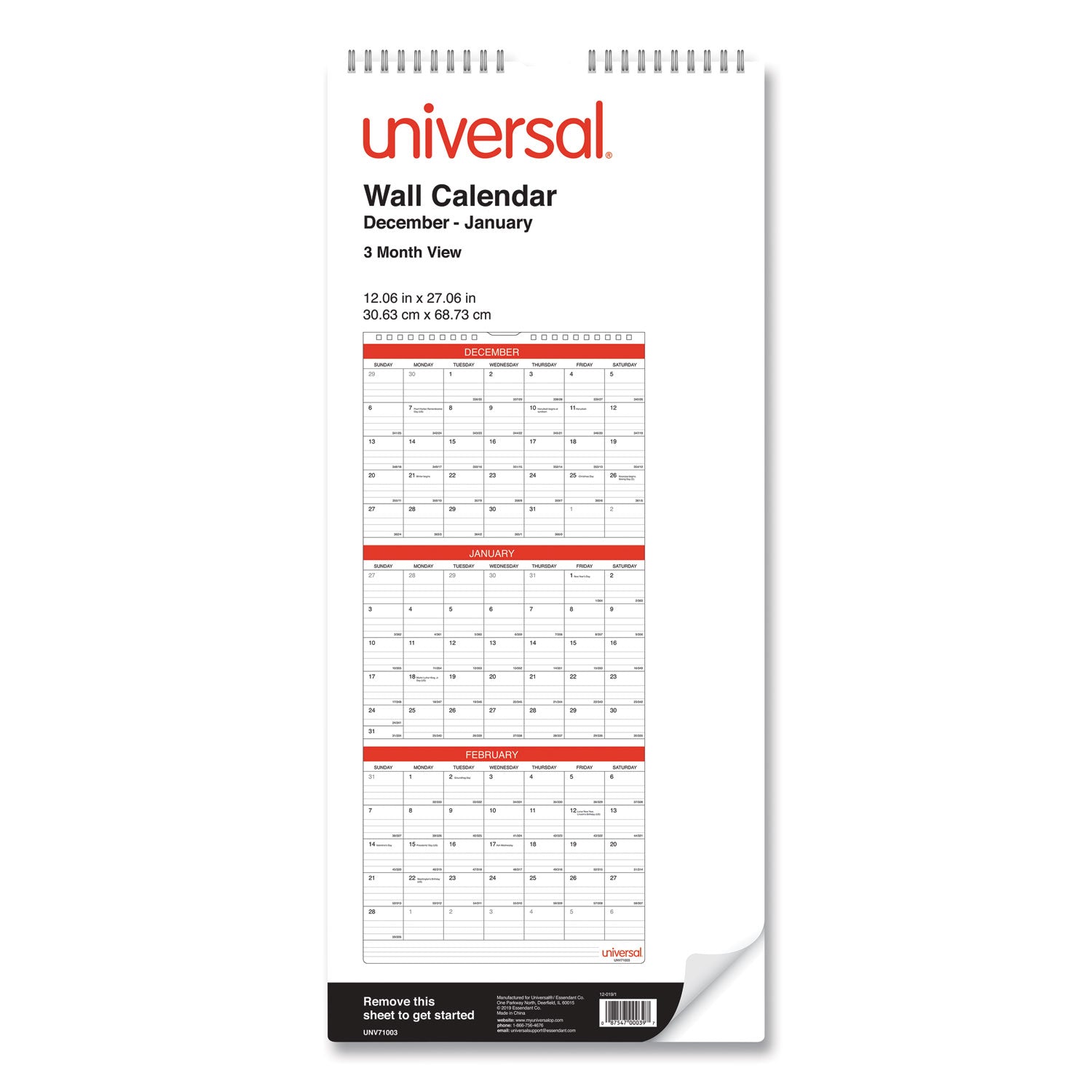 three-month-wall-calendar-12-x-27-white-black-red-sheets-14-month-dec-2023-to-jan-2025_unv71003 - 1
