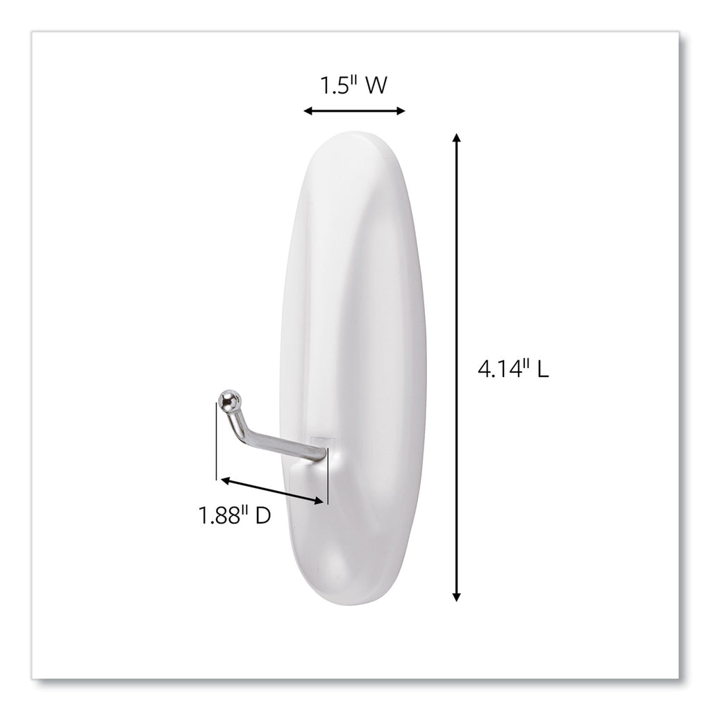 General Purpose Wire Hooks, Large, Metal, White, 5 lb Capacity, 3 Hooks and 8 Strips/Pack