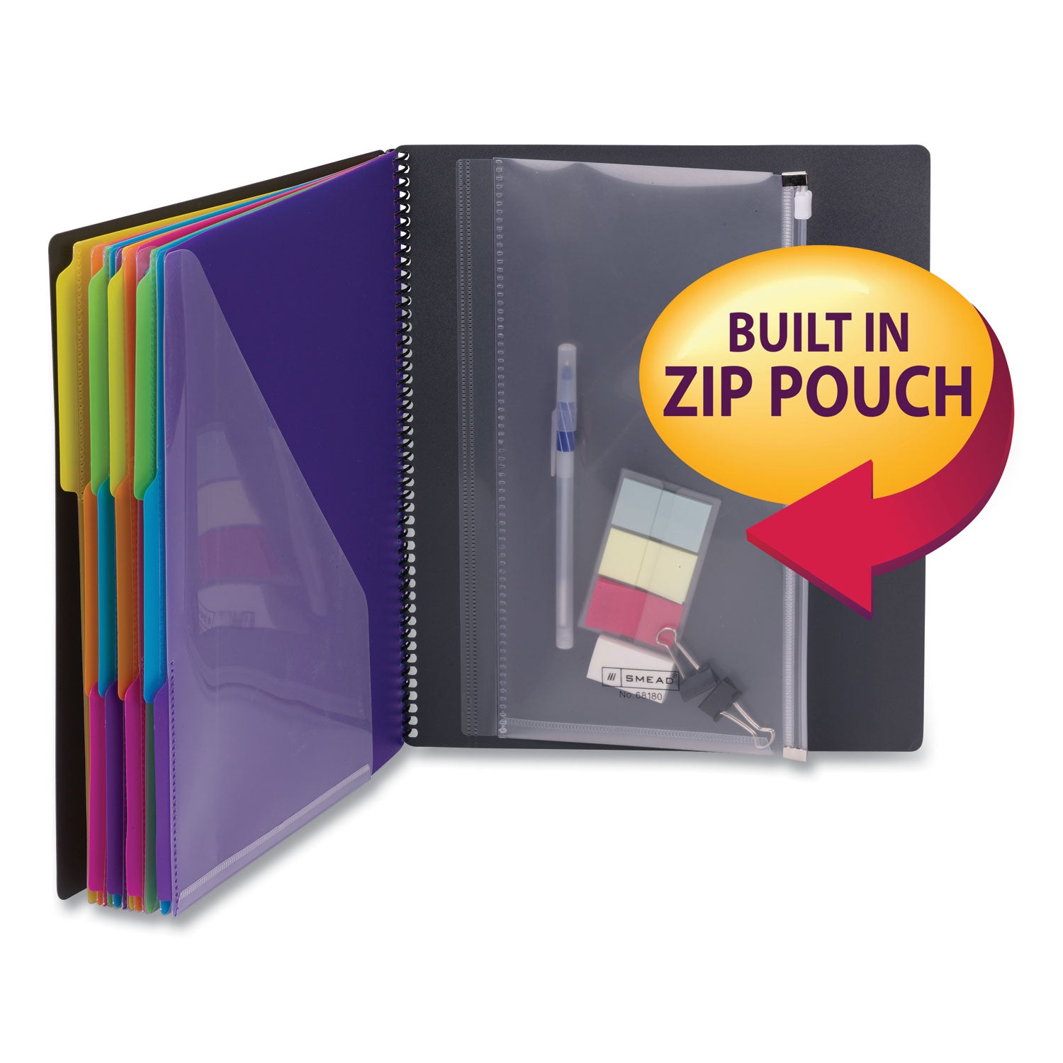 poly-project-organizer-24-letter-size-sleeves-gray-with-bright-pockets_smd89206 - 2