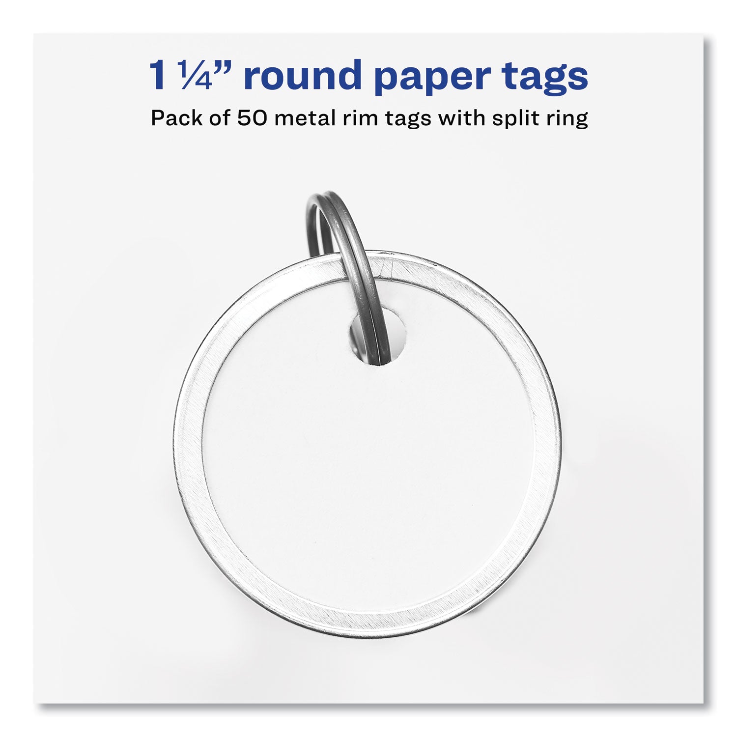 Key Tags with Split Ring, 1.25" dia, White, 50/Pack - 