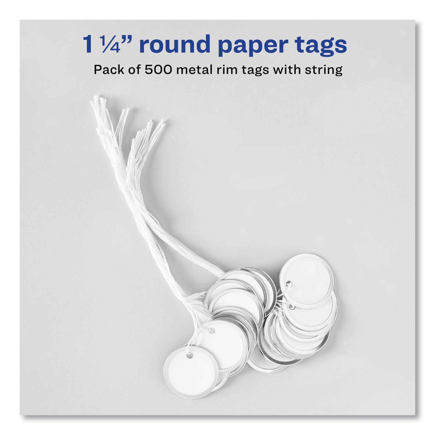 Heavyweight Stock Metal Rim Tags, 1.25" dia, White, 500/Box - 