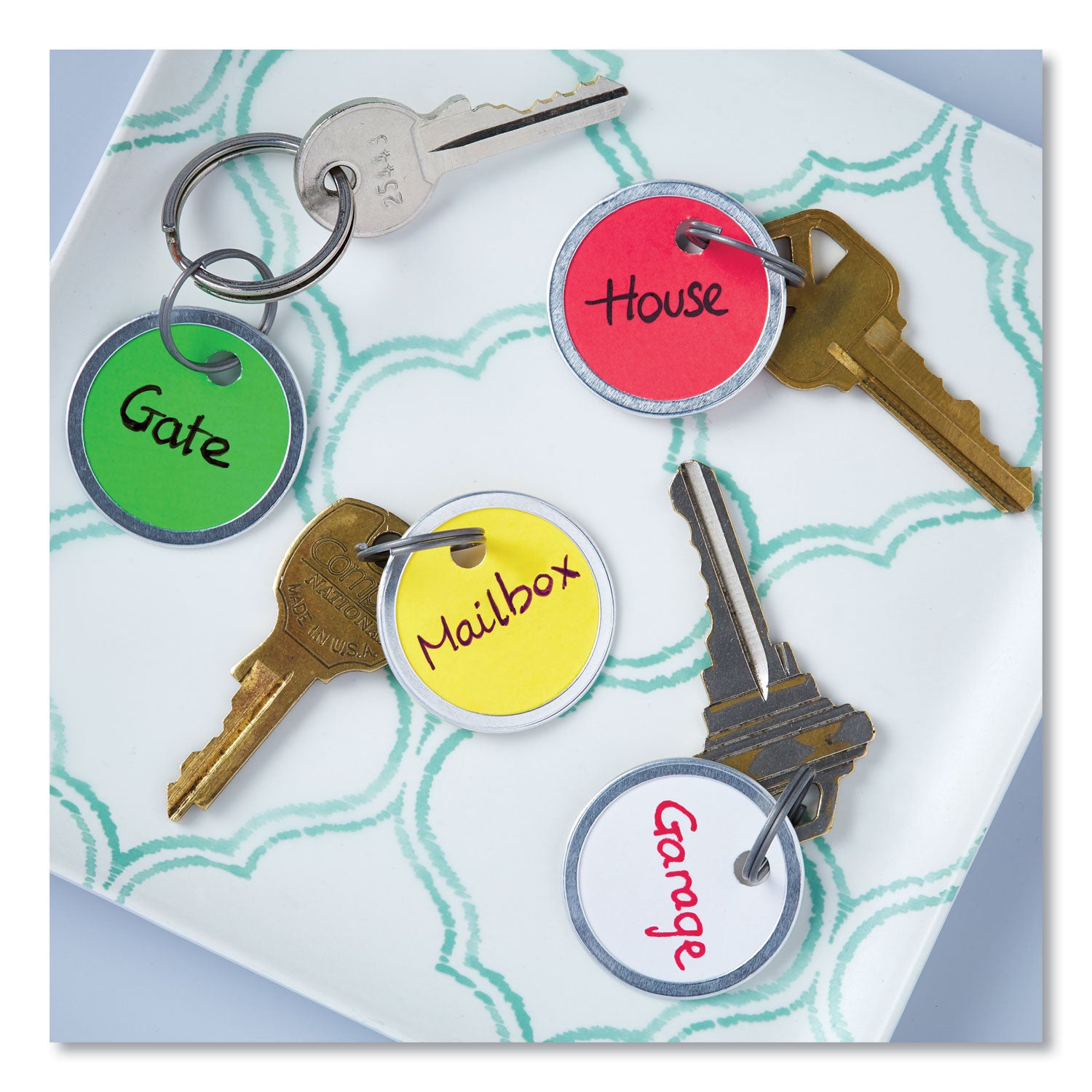 Key Tags with Split Ring, 1.25" dia, Assorted Colors, 50/Pack - 