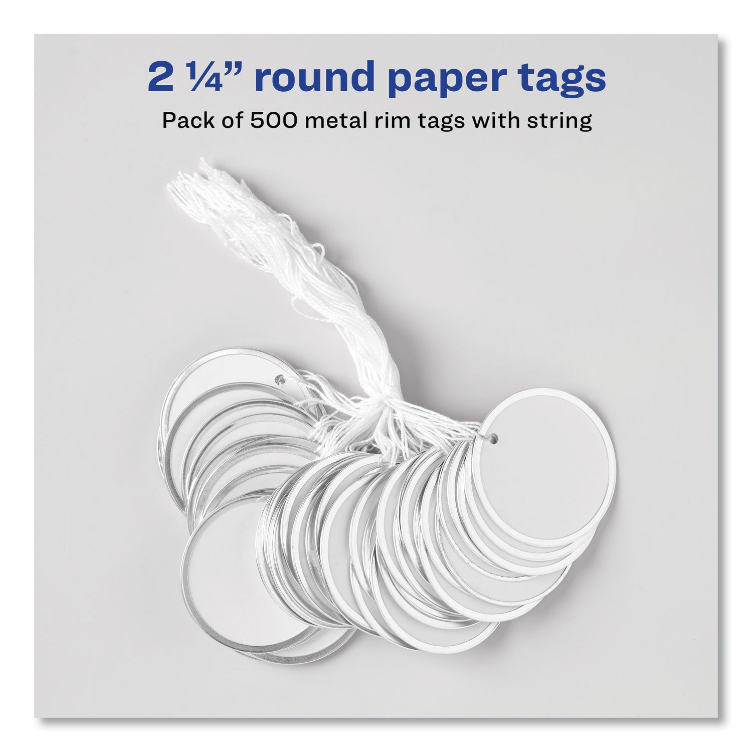 Heavyweight Stock Metal Rim Tags, 2.25" dia, White, 500/Box - 