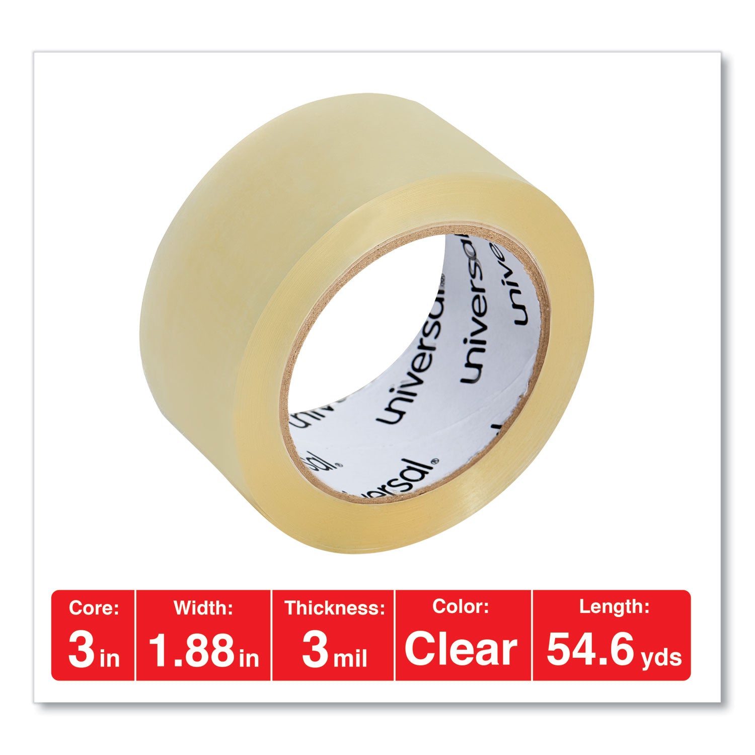Heavy-Duty Box Sealing Tape, 3" Core, 1.88" x 54.6 yds, Clear, 6/Box - 
