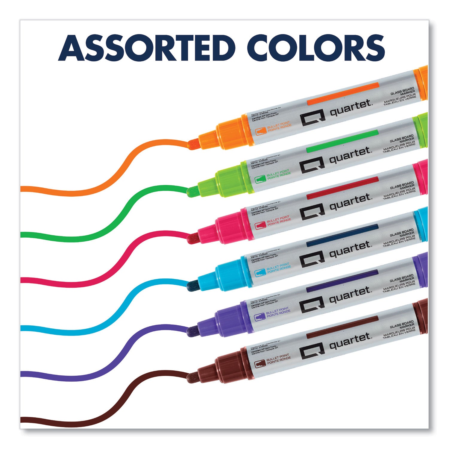Premium Glass Board Dry Erase Marker, Medium Bullet Tip, Assorted Colors, 6/Pack