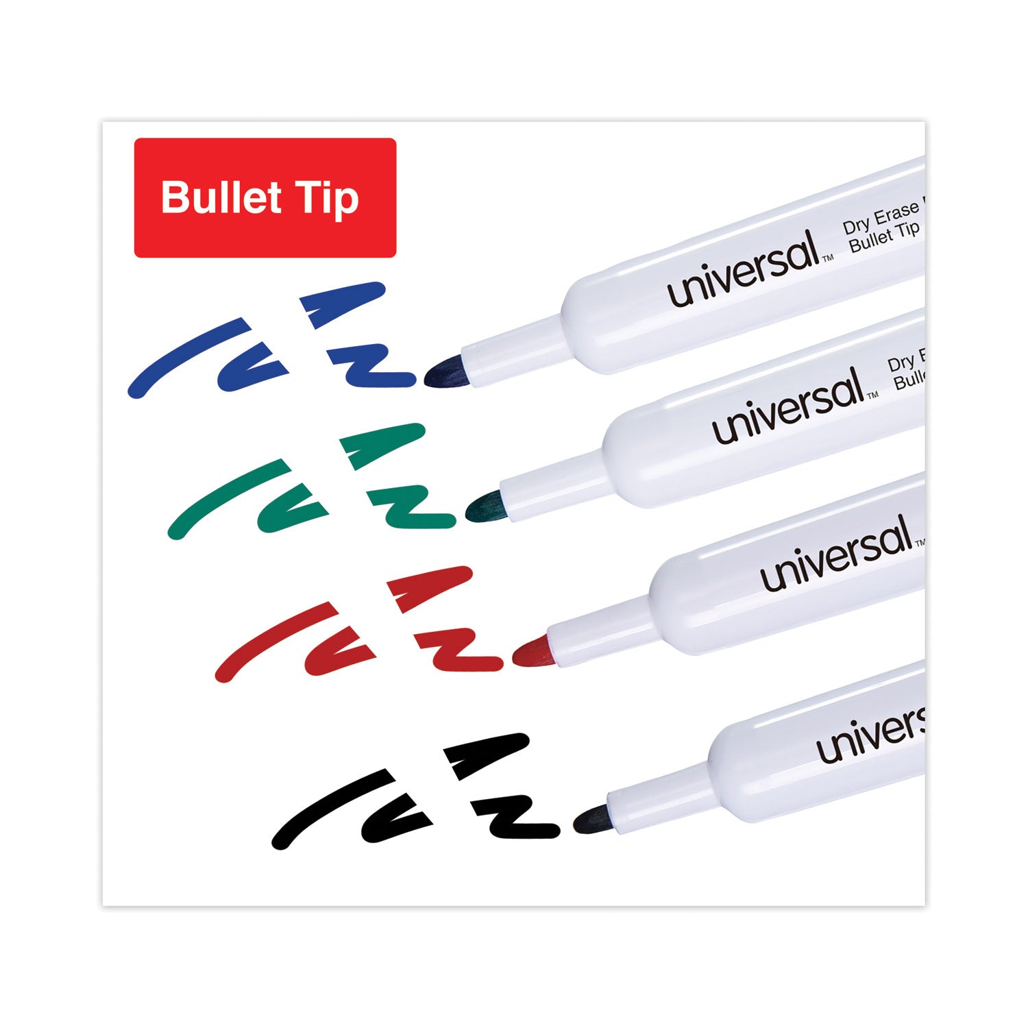 Dry Erase Marker, Medium Bullet Tip, Assorted Colors, 4/Set - 