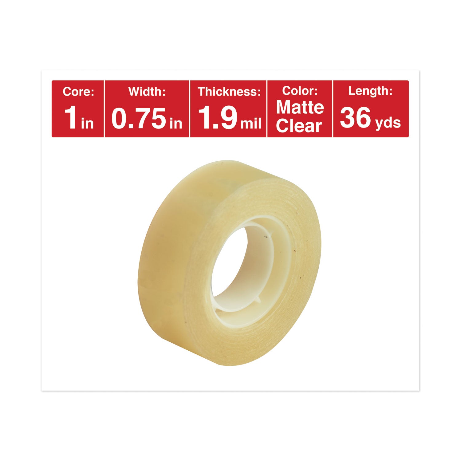 Invisible Tape, 1" Core, 0.75" x 36 yds, Clear, 12/Pack