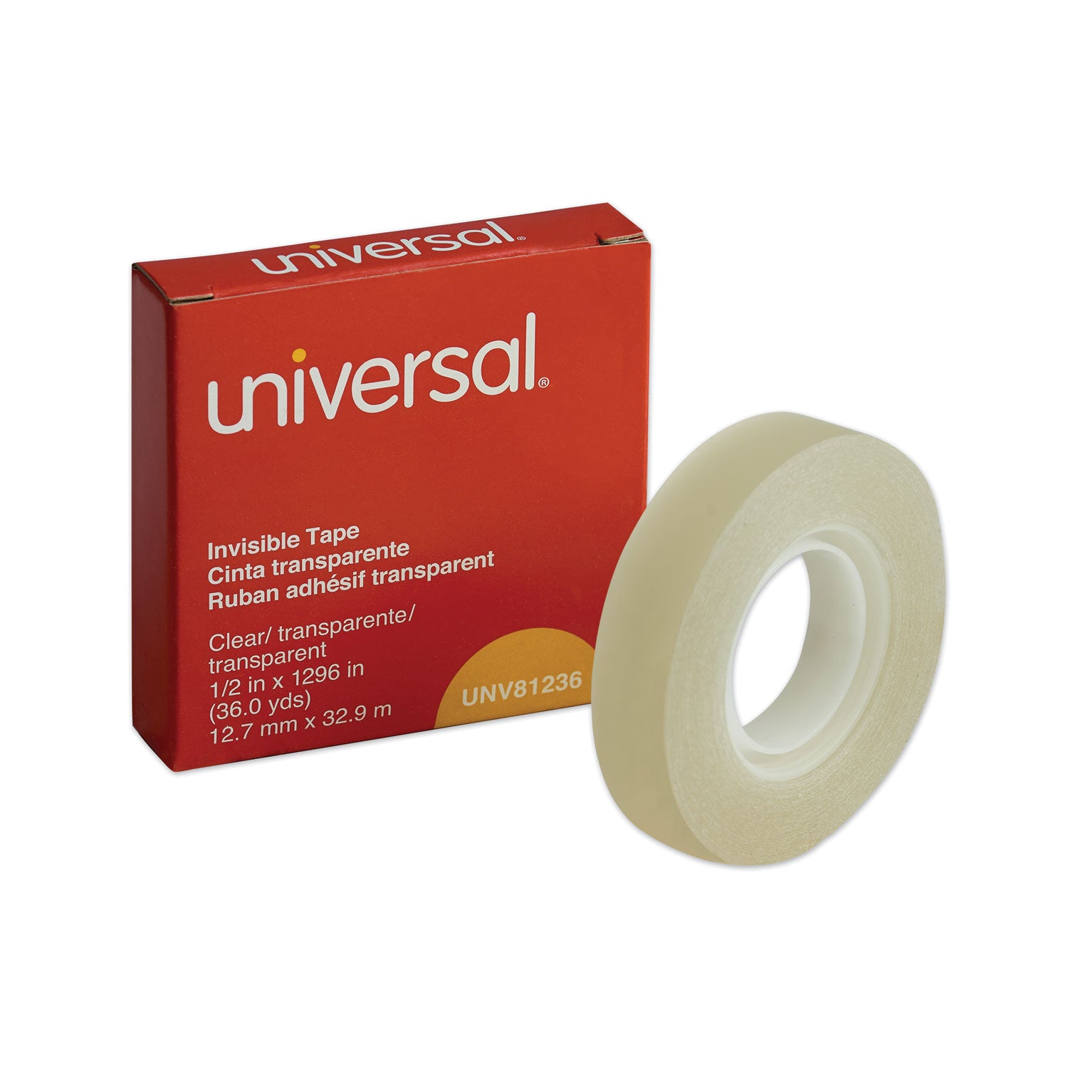 Invisible Tape, 1" Core, 0.5" x 36 yds, Clear - 