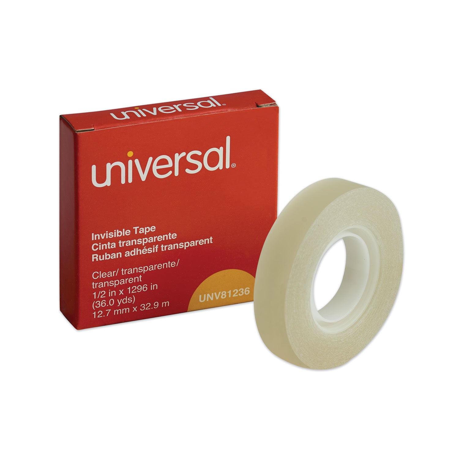 Invisible Tape, 1" Core, 0.5" x 36 yds, Clear - 