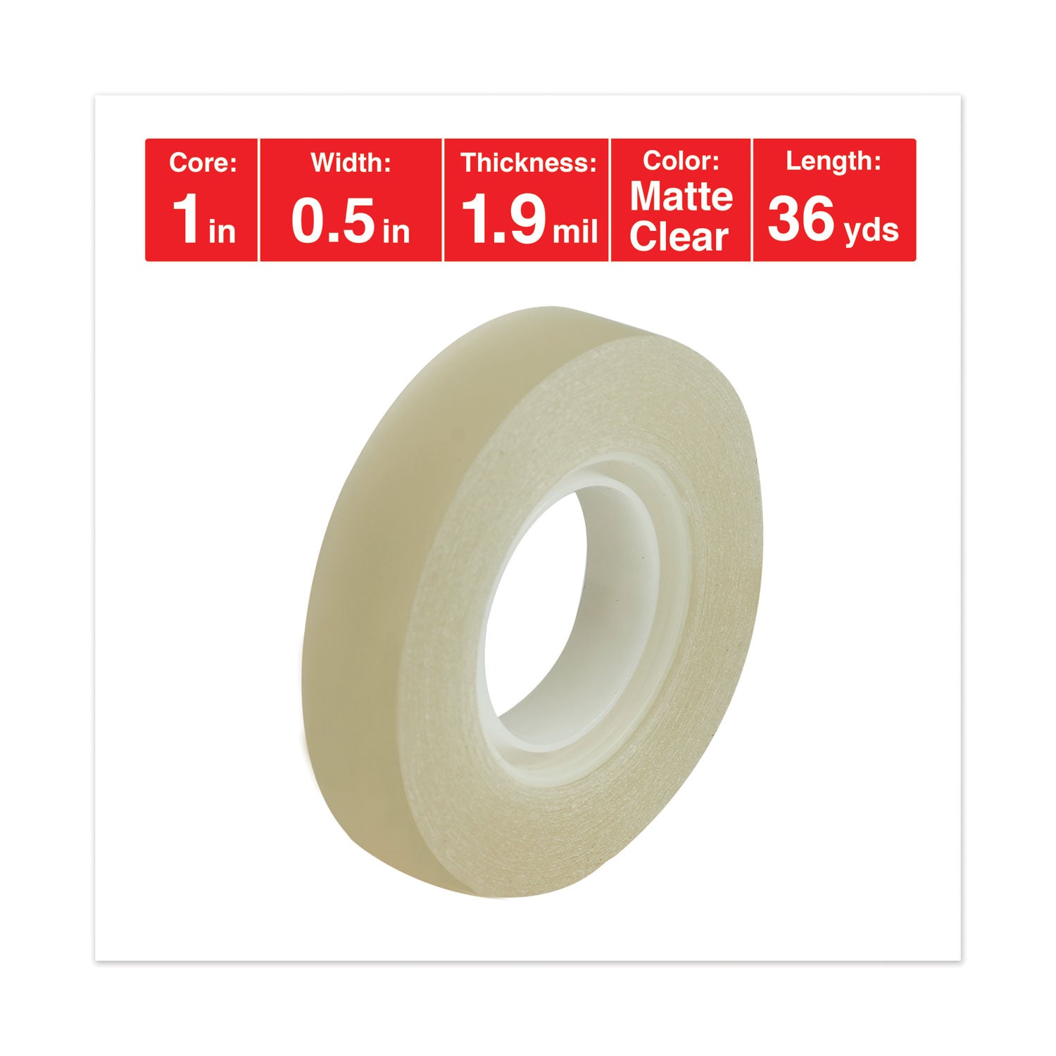 Invisible Tape, 1" Core, 0.5" x 36 yds, Clear - 