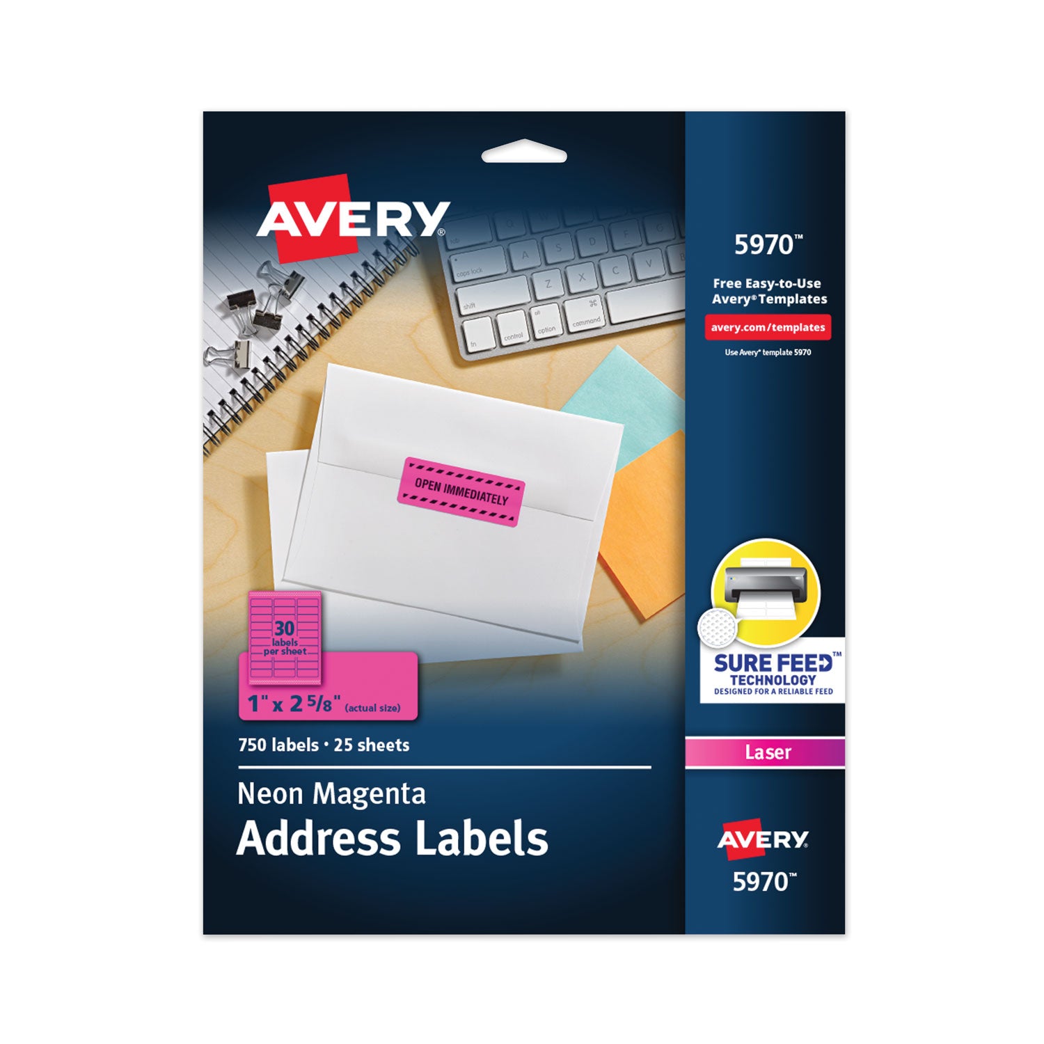 High-Visibility Permanent Laser ID Labels, 1 x 2.63, Neon Magenta, 750/Pack - 