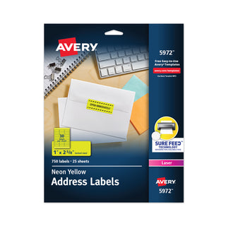 High-Visibility Permanent Laser ID Labels, 1 x 2.63, Neon Yellow, 750/Pack