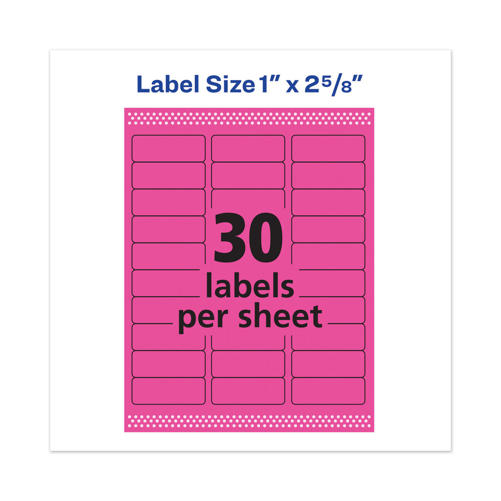 High-Visibility Permanent Laser ID Labels, 1 x 2.63, Neon Magenta, 750/Pack