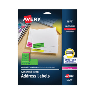 High-Visibility Permanent Laser ID Labels, 1 x 2.63, Asst. Neon, 450/Pack