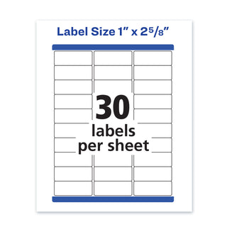 Waterproof Address Labels with TrueBlock and Sure Feed, Laser Printers, 1 x 2.63, White, 30/Sheet, 50 Sheets/Pack