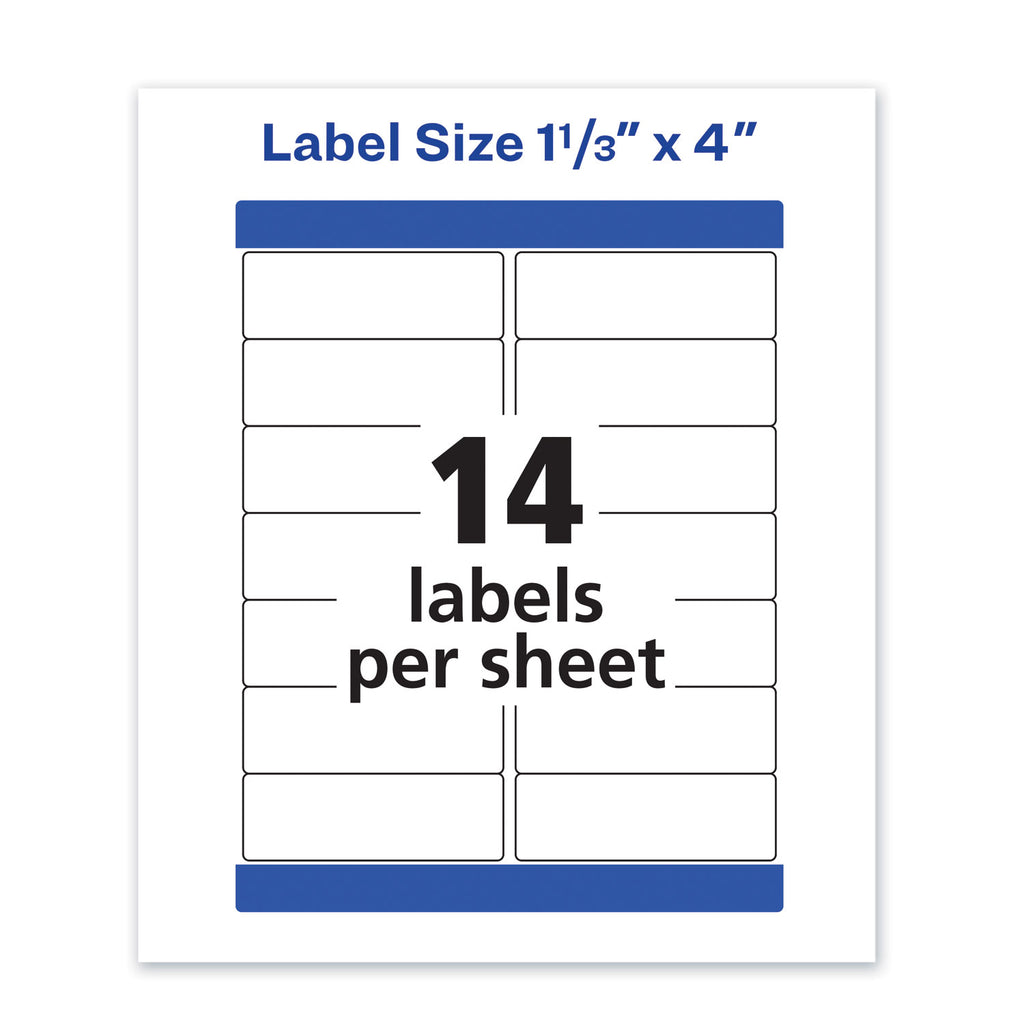 Waterproof Address Labels with TrueBlock and Sure Feed, Laser Printers, 1.33 x 4, White, 14/Sheet, 50 Sheets/Pack