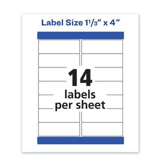 Waterproof Address Labels with TrueBlock and Sure Feed, Laser Printers, 1.33 x 4, White, 14/Sheet, 50 Sheets/Pack
