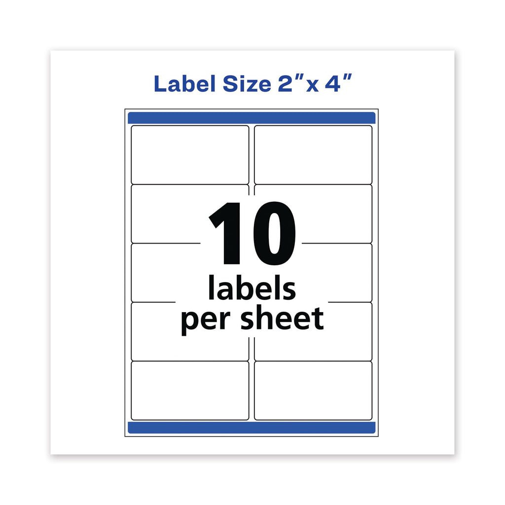 Waterproof Shipping Labels with TrueBlock and Sure Feed, Laser Printers, 2 x 4, White, 10/Sheet, 50 Sheets/Pack