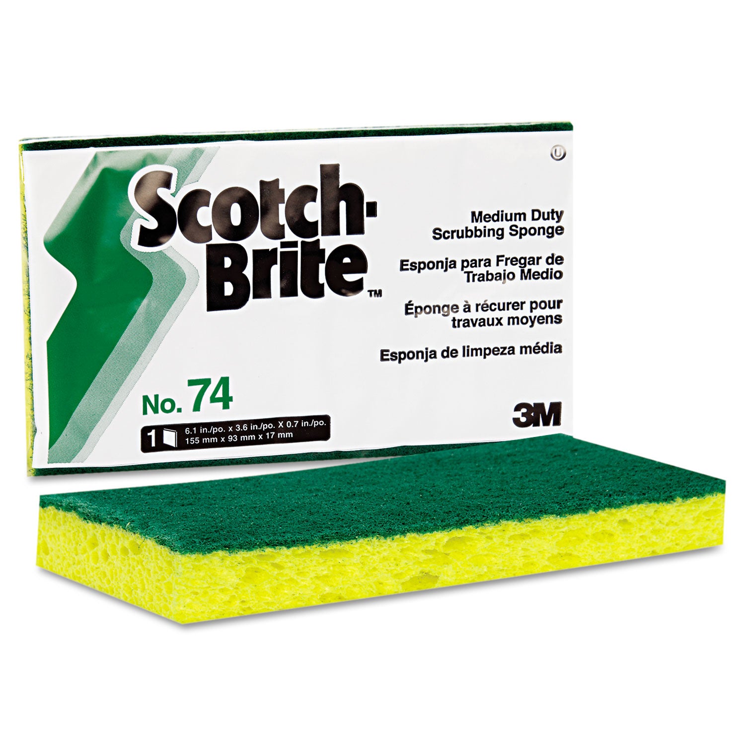 Medium-Duty Scrubbing Sponge, 3.6 x 6.1, 0.7" Thick, Yellow/Green, 20/Carton - 