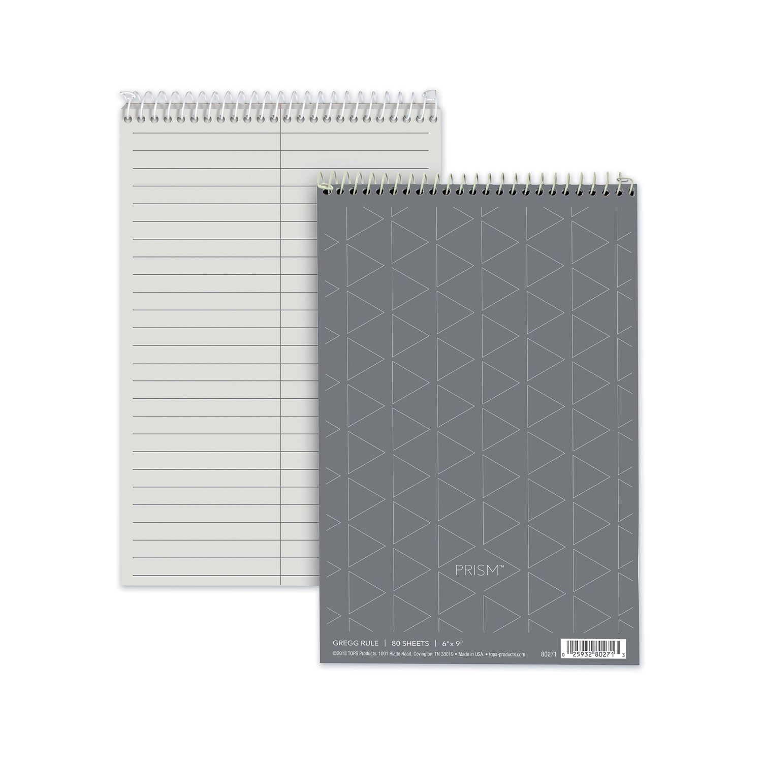 Prism Steno Pads, Gregg Rule, Gray Cover, 80 Gray 6 x 9 Sheets, 4/Pack - 