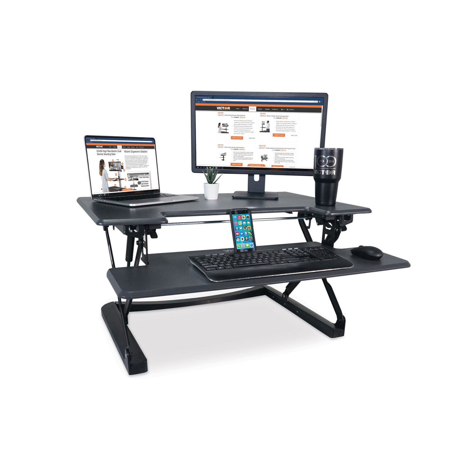 high-rise-height-adjustable-standing-desk-with-keyboard-tray-36-x-3125-x-525-to-20-gray-black_vctdcx760g - 1