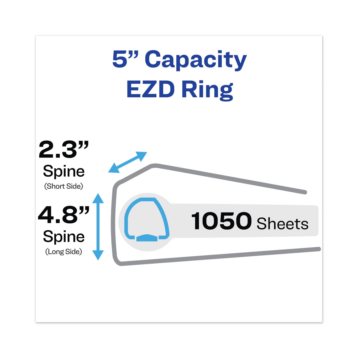 Heavy-Duty View Binder with DuraHinge and Locking One Touch EZD Rings, 3 Rings, 5" Capacity, 11 x 8.5, Pacific Blue - 