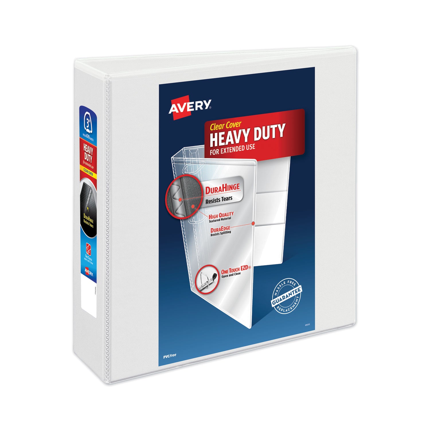 Heavy-Duty View Binder with DuraHinge and Locking One Touch EZD Rings, 3 Rings, 3" Capacity, 11 x 8.5, White - 