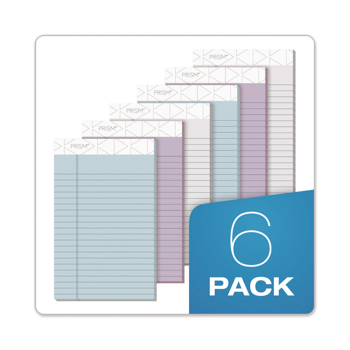 Prism + Colored Writing Pads, Wide/Legal Rule, 50 Assorted Pastel-Color 8.5 x 11.75 Sheets, 6/Pack