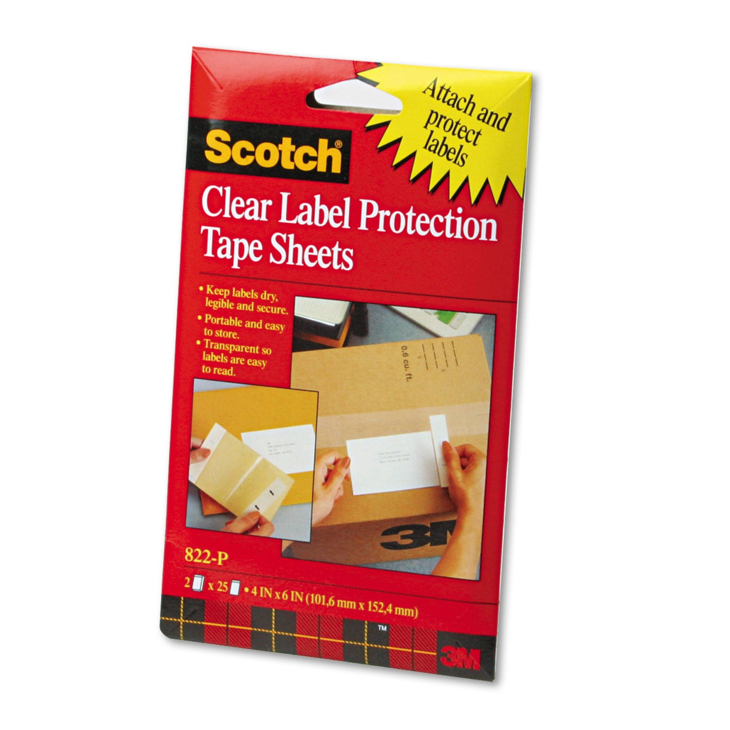 ScotchPad Label Protection Tape Sheets, 4" x 6", Clear, 25/Pad, 2 Pads/Pack - 