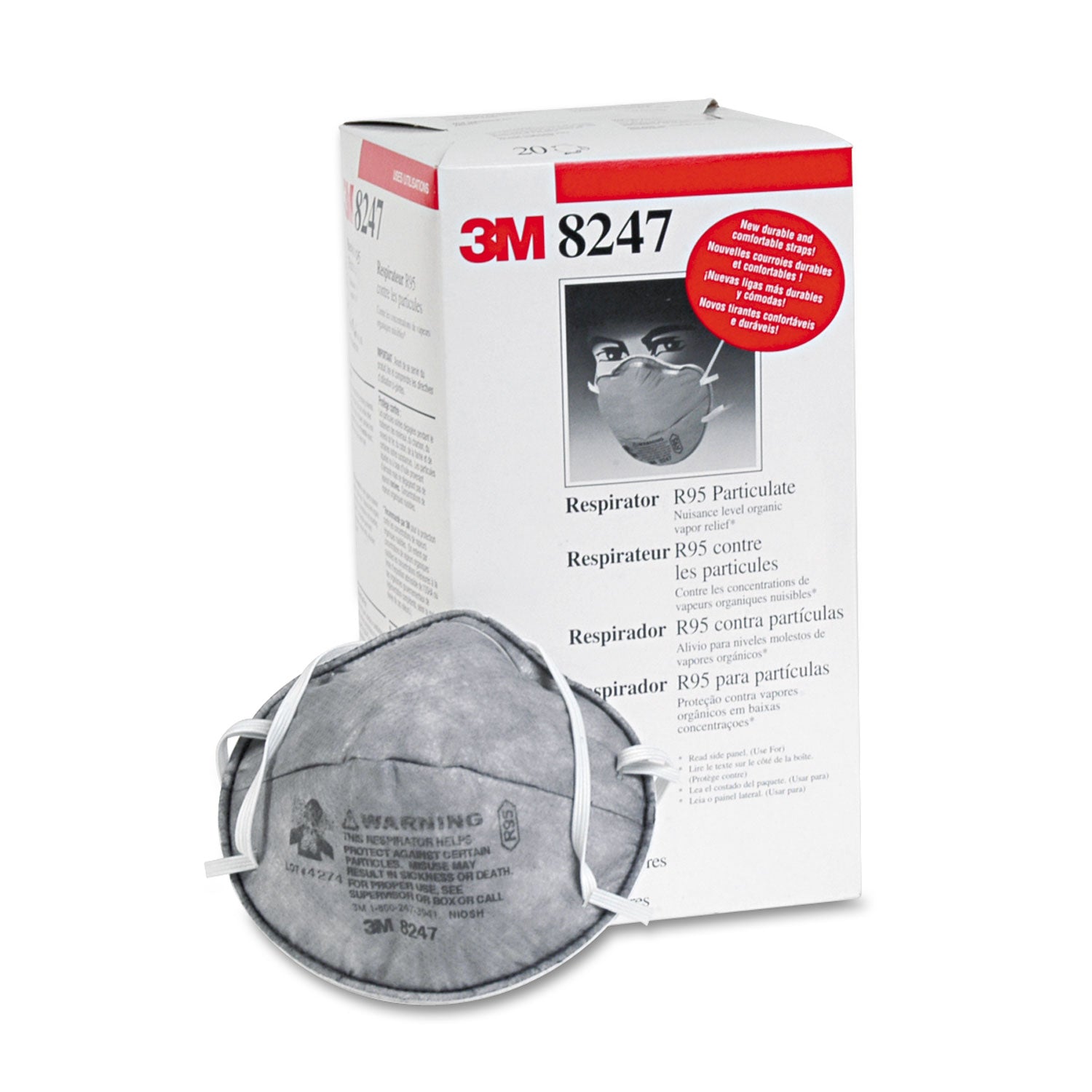R95 Particulate Respirator w/Nuisance-Level Organic Vapor Relief, One Size Fits All, 20/Box - 