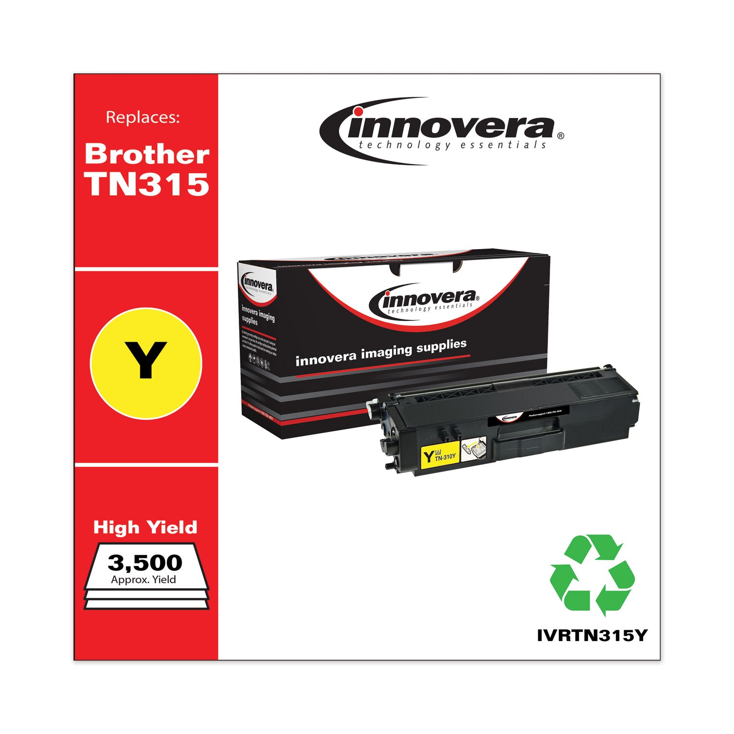 Remanufactured Yellow High-Yield Toner, Replacement for TN315Y, 3,500 Page-Yield - 