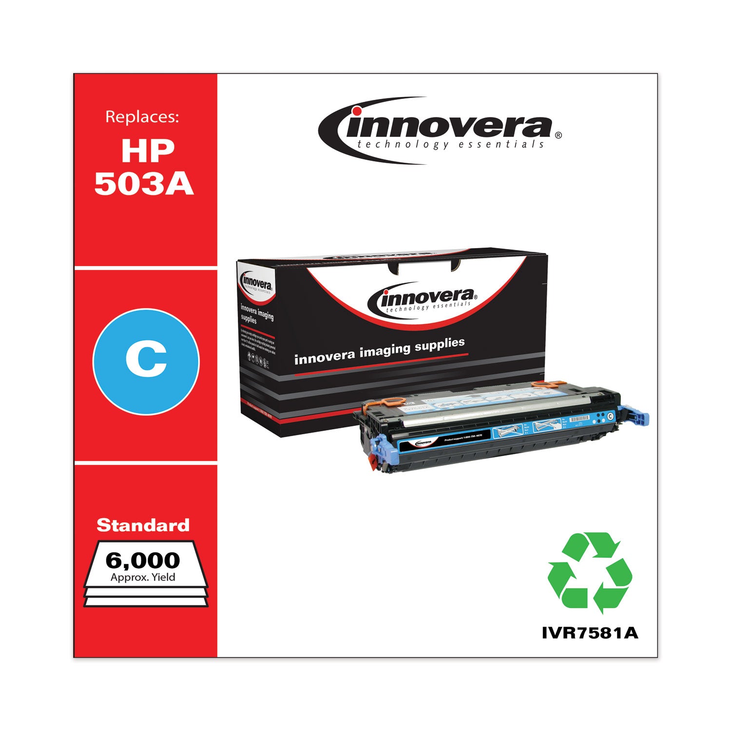 Remanufactured Cyan Toner, Replacement for 503A (Q7581A), 6,000 Page-Yield, Ships in 1-3 Business Days - 