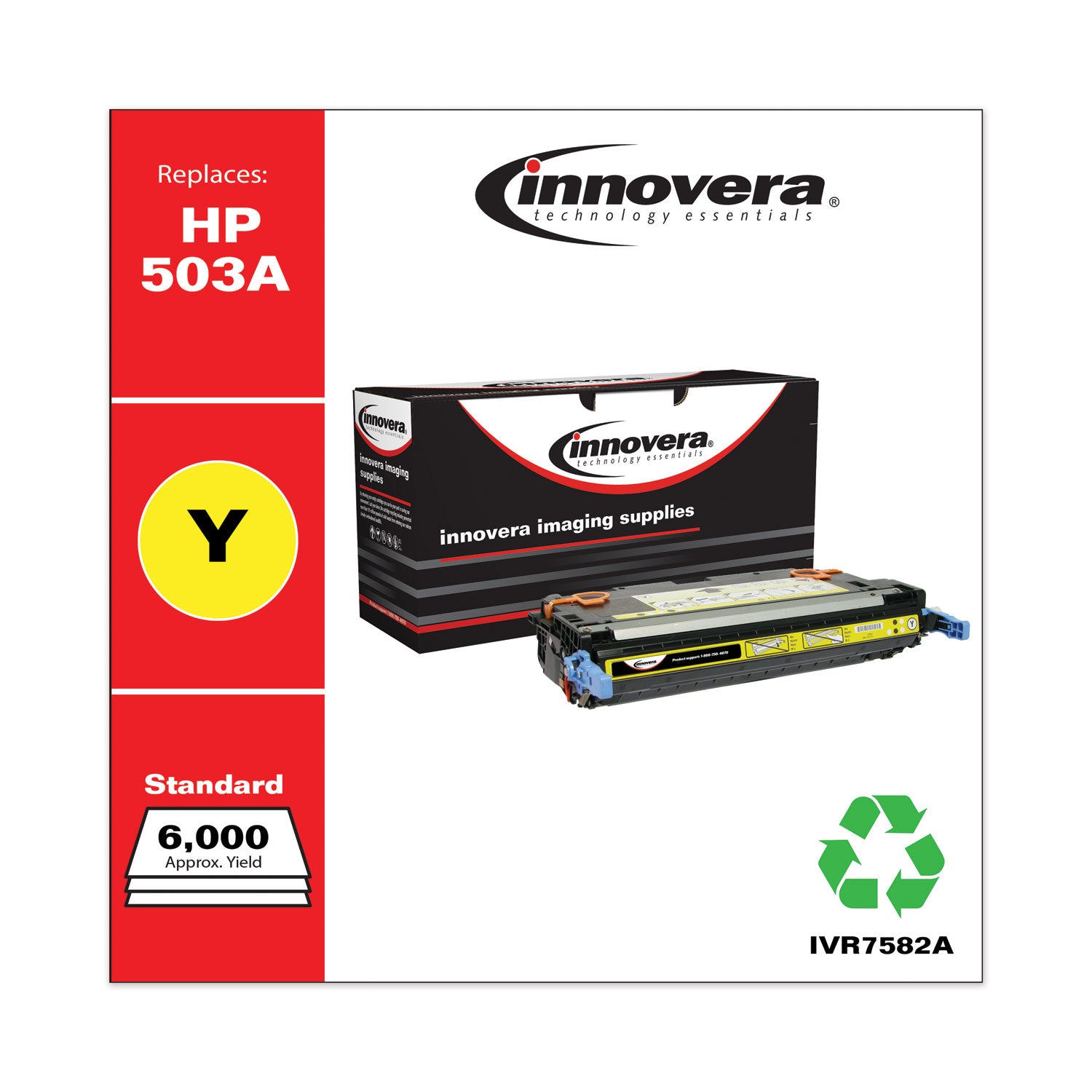 Remanufactured Yellow Toner, Replacement for 503A (Q7582A), 6,000 Page-Yield, Ships in 1-3 Business Days - 
