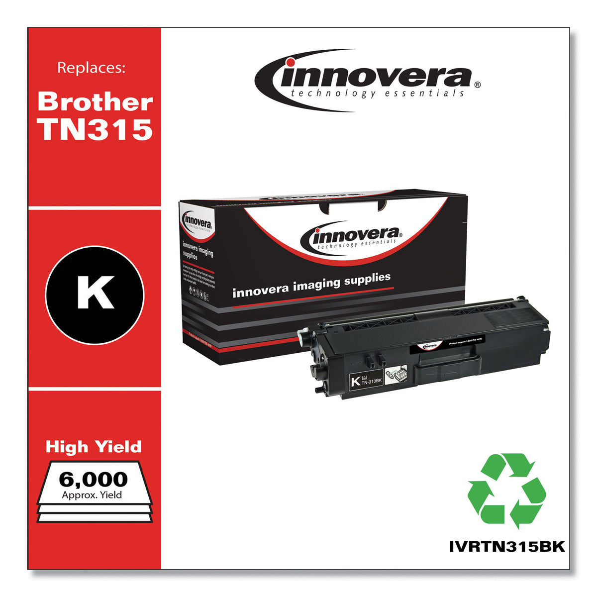 Remanufactured TN315BK Toner, 6000 Yield, Black, Sold as 1 Each