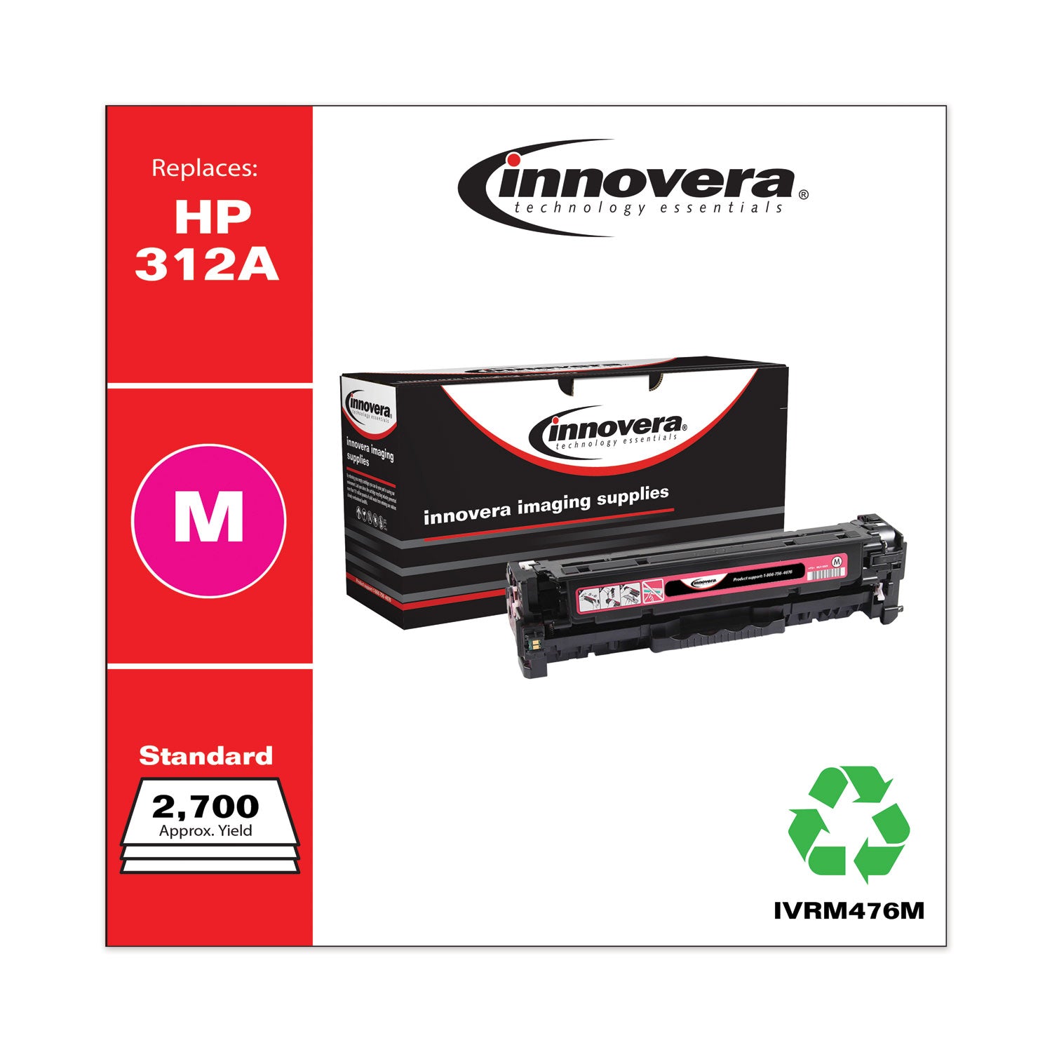 M476M Remanufactured CF383A (312A) Toner, 2700 Page-Yield, Magenta, Sold as 1 Each - 2