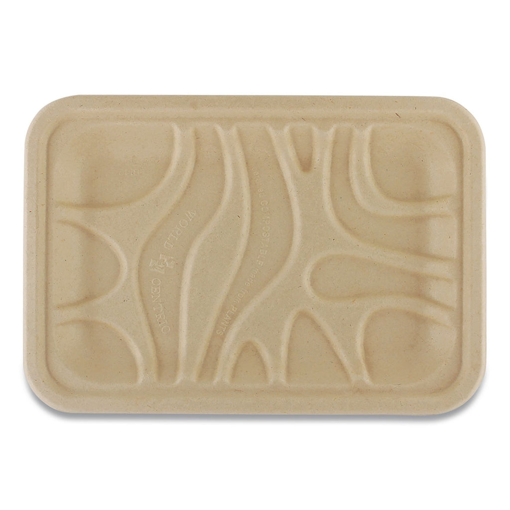 Fiber Trays, PLA Lined, PFAS Free, 1-Compartment, 8.2 x 5.7 x 0.7, Natural, Paper, 500/Carton