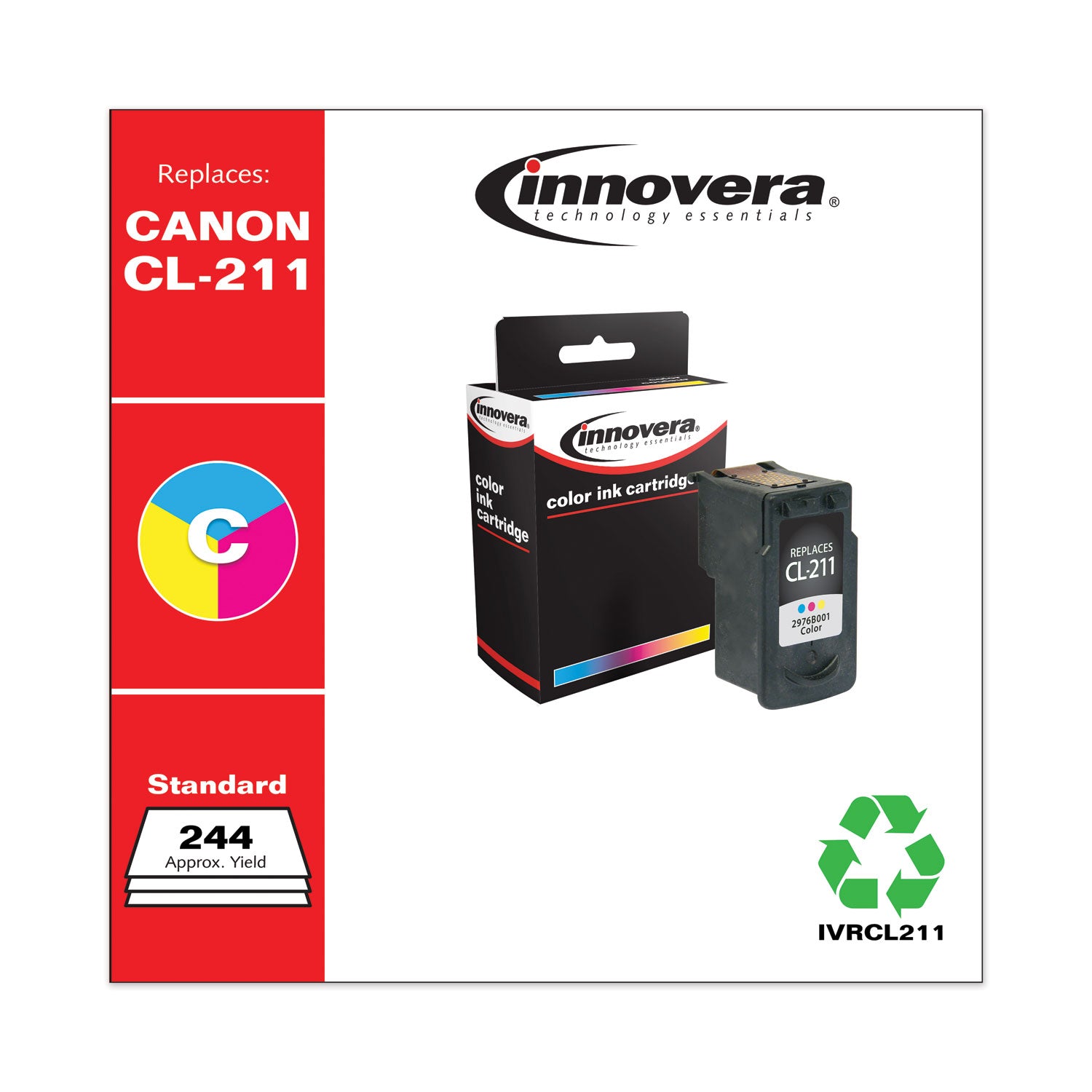 Remanufactured Tri-Color Ink, Replacement for CL-211 (2976B001), 244 Page-Yield - 