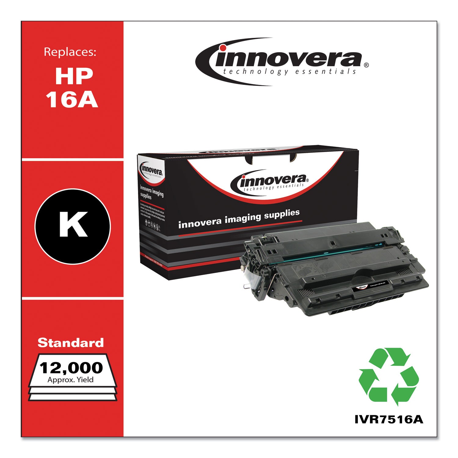 Remanufactured Black Toner, Replacement for 16A (Q7516A), 12,000 Page-Yield, Ships in 1-3 Business Days - 