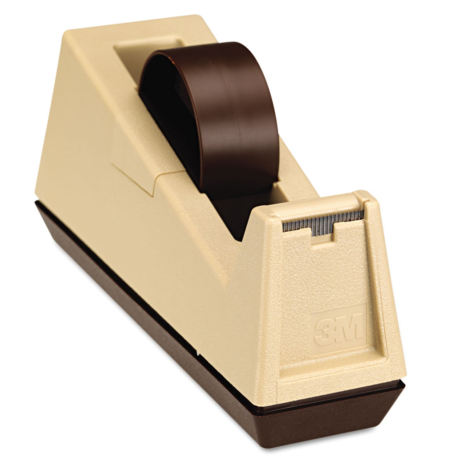 Heavy-Duty Weighted Desktop Tape Dispenser, 3" Core, Plastic, Putty/Brown - 