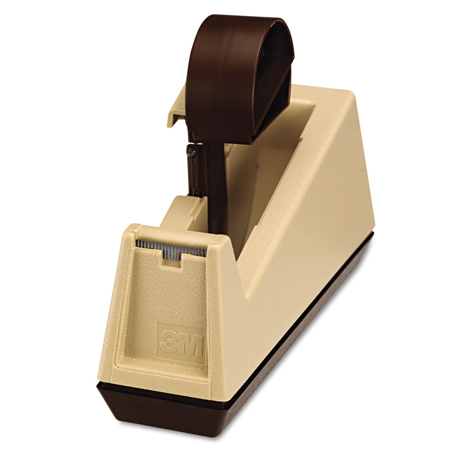 Heavy-Duty Weighted Desktop Tape Dispenser, 3" Core, Plastic, Putty/Brown - 