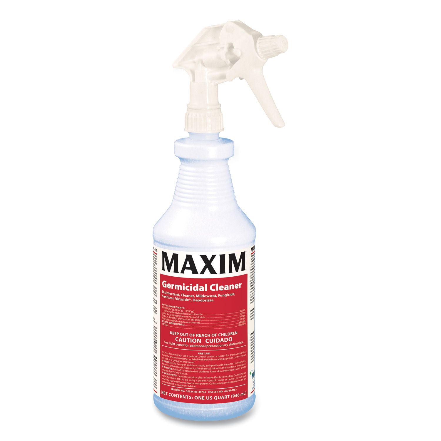 Germicidal Cleaner, Lemon Scent, 32 oz Bottle, 12 Bottles and 1 Trigger Sprayer/Carton