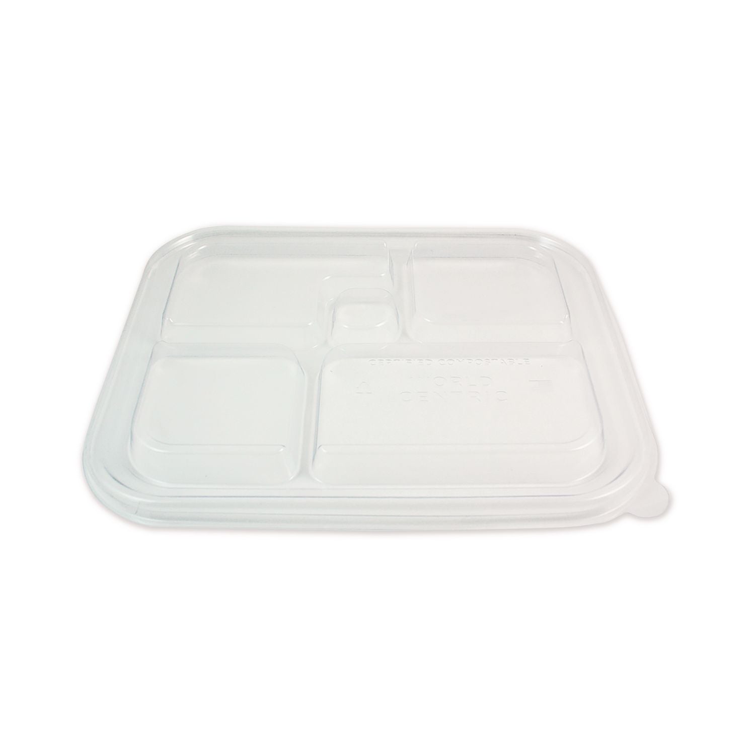 PLA Lids for Fiber Bento Box Containers, Five Compartments, 12.1 x 9.8 x 0.8, Clear, Plastic, 300/Carton