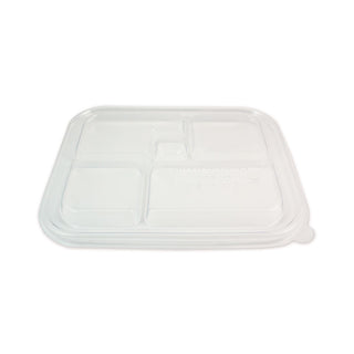 PLA Lids for Fiber Bento Box Containers, Five Compartments, 12.1 x 9.8 x 0.8, Clear, Plastic, 300/Carton
