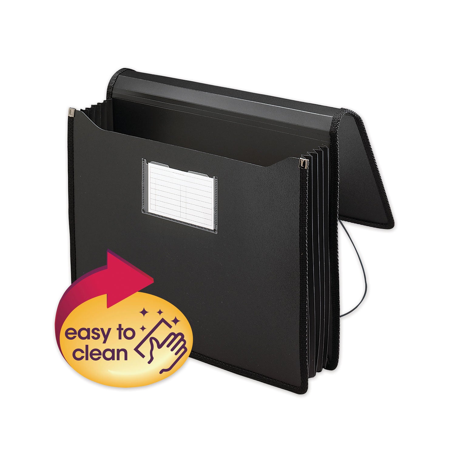 Poly Premium Wallets, 5.25" Expansion, 1 Section, Elastic Cord Closure, Letter Size, Black - 