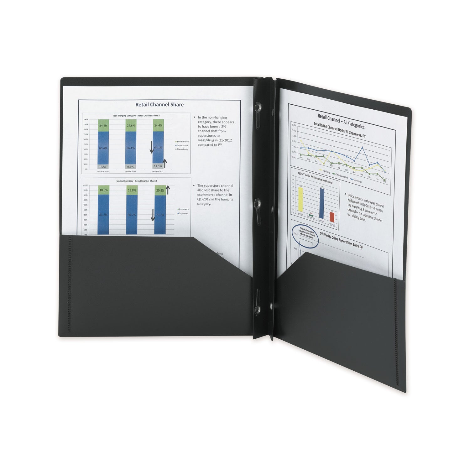 Poly Two-Pocket Folder with Fasteners, 180-Sheet Capacity, 11 x 8.5, Black, 25/Box - 