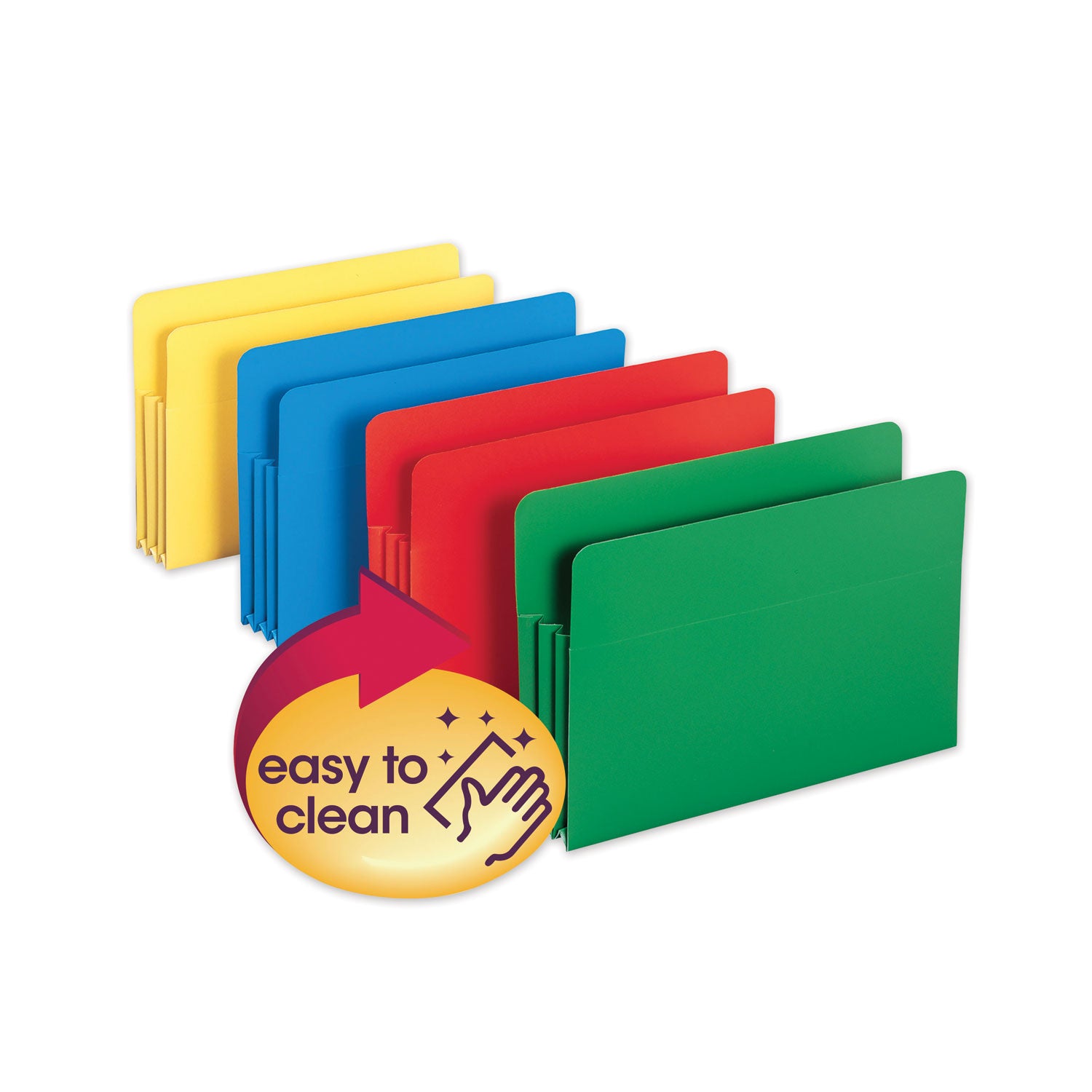 Poly Drop Front File Pockets, 3.5" Expansion, Legal Size, Assorted Colors, 4/Box - 